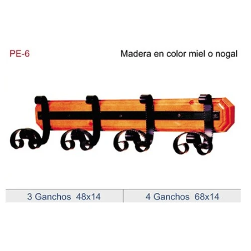 Percha combinada en forja y madera.