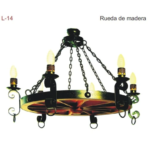 LÁMPARA DE TECHO CON RUEDA DE MADERA DTL-14